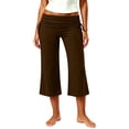 thumbnail image 2 of Women's Soft Stretchy Yoga Pants with Elastic Waist, Pull On Fold Over Design, Casual Lounge Gym Fitness, Cropped Leggings, Summer Athletic Activewear | UKHCCC,Brown L, 2 of 9