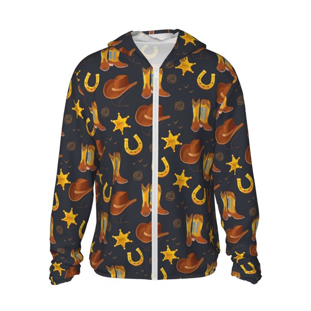 Fotbe Wild West Golden Horseshoe Chaqueta con Protección Solar UPF 50+ para Hombre y Mujer, Camisa con Capucha y Bolsillos-Medium