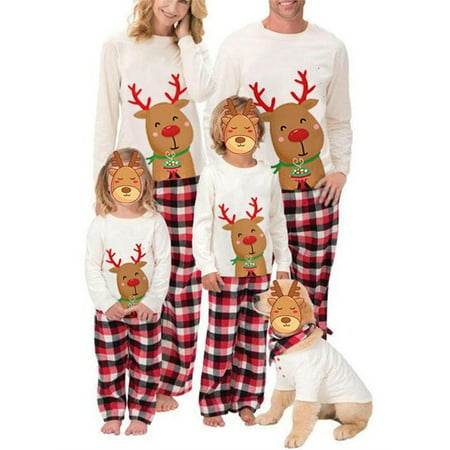 

Spring hue Family Christmas Pjs Matching Sets Deer Plaid Jammies for Baby Adults and Kids Holiday Xmas Sleepwear Set