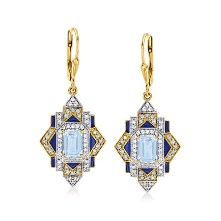 Ross-Simons 3.30 ct. t.w. London Blue, Sky Blue and White Topaz Drop Earrings With Blue Enamel in 18kt Gold Over Sterling, Women's, Adult