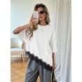 thumbnail image 5 of Womens T Shirts Loose Fit Short Sleeve Tees Crew Neck Color Lace Tops Fashion White XL, 5 of 9