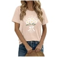 thumbnail image 2 of DPTALR Women's Summer Fitted Casual Floral Print Round Neck Short Sleeve T-Shirt,Beige,Size M, 2 of 5