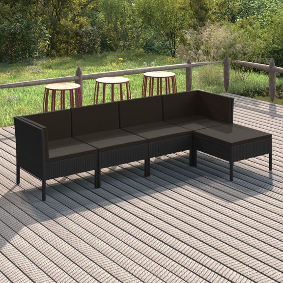 vidaXL 5 Piece Patio Lounge Set with Cushions Poly Rattan Black