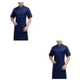 thumbnail image 4 of sweethay Abrigo de Chef de verano, uniforme de Chef de manga corta de poliéster, traje con botones, camisas de carnicero para hombres, Type2 NO2, 4 of 6