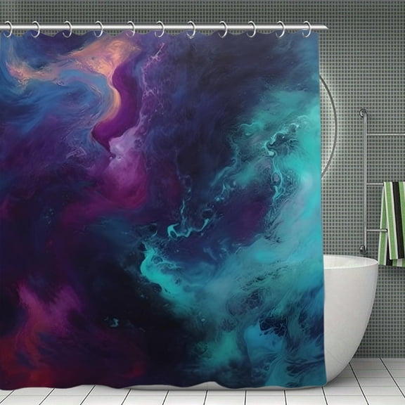 Nebula Cosmic Abstract Space Print Shower Curtain,Modern Fabric Waterproof Shower Curtain Set with Hooks,70.8×70.8Inch