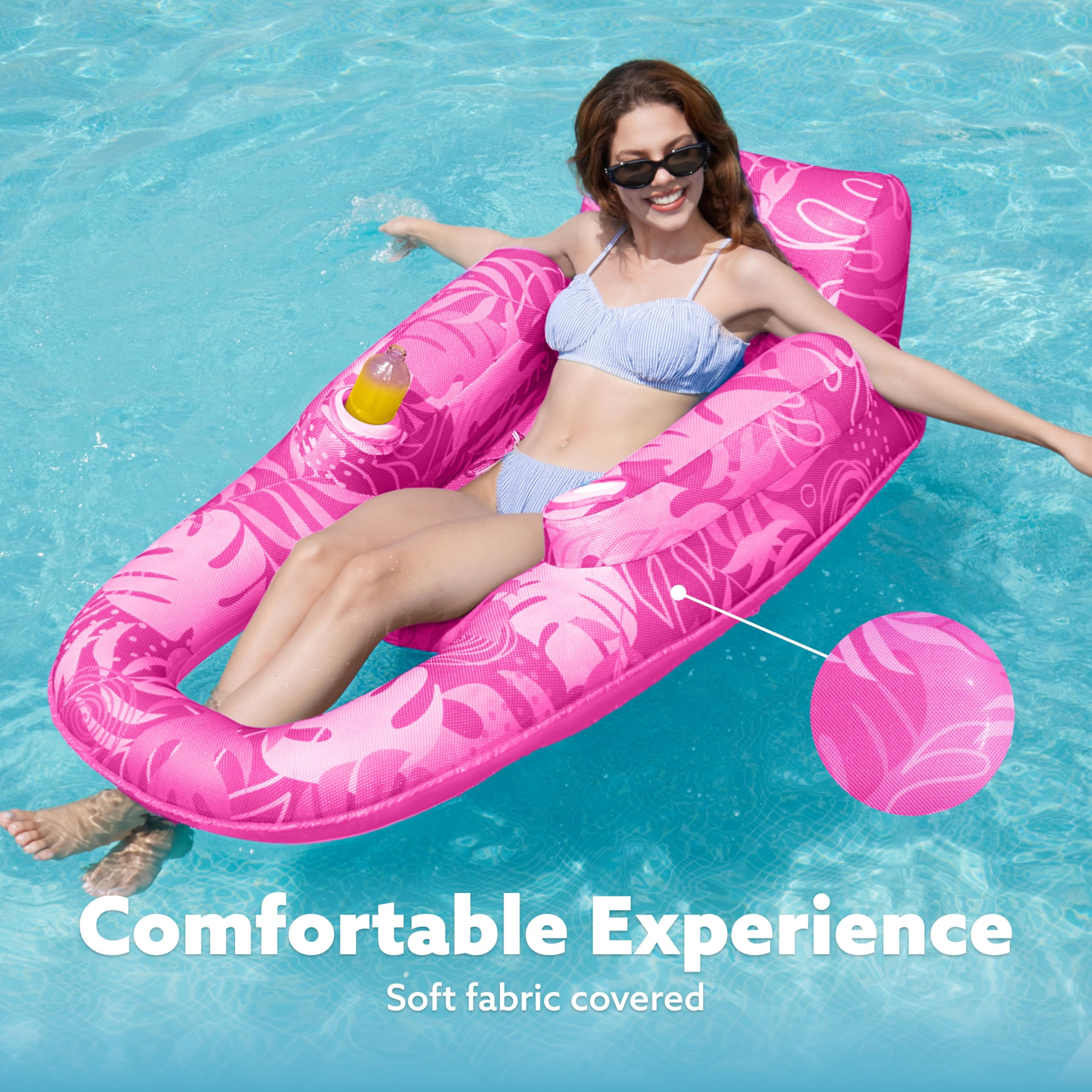 JOYFY Inflatable Pool Lounger Chair for Adult, Pool Floats Lounger Raft Floaties Water Floating Recliner Chair with Cup Holders Foot Rest Swimming Pool Floaty