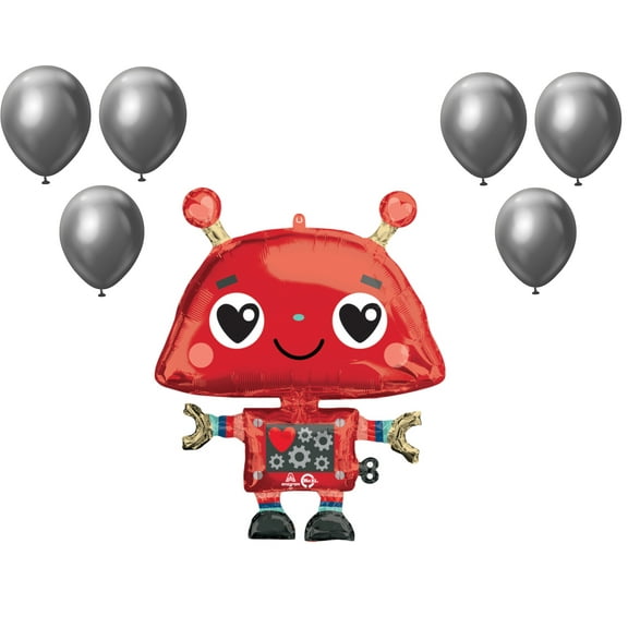 LOONBALLOON Robot AI Theme Balloon Set, 35 Inch Love Robot Balloon and 6x latex balloons