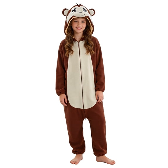Generic Girls Monkey Onesie Boys Fuzzy Zip Up Animal Jumpsuit for Child with Hood