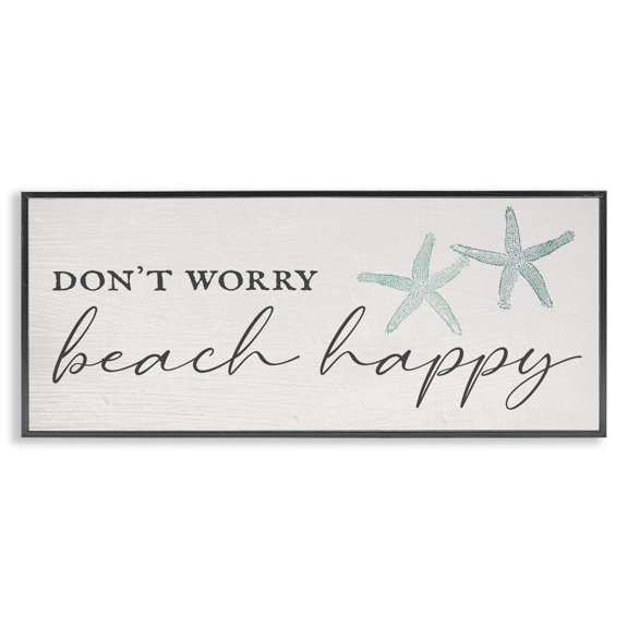 Stupell Industries Coastal Don't Worry Beach Happy Black Framed Giclee Art, 24 x 10, by Lil' Rue