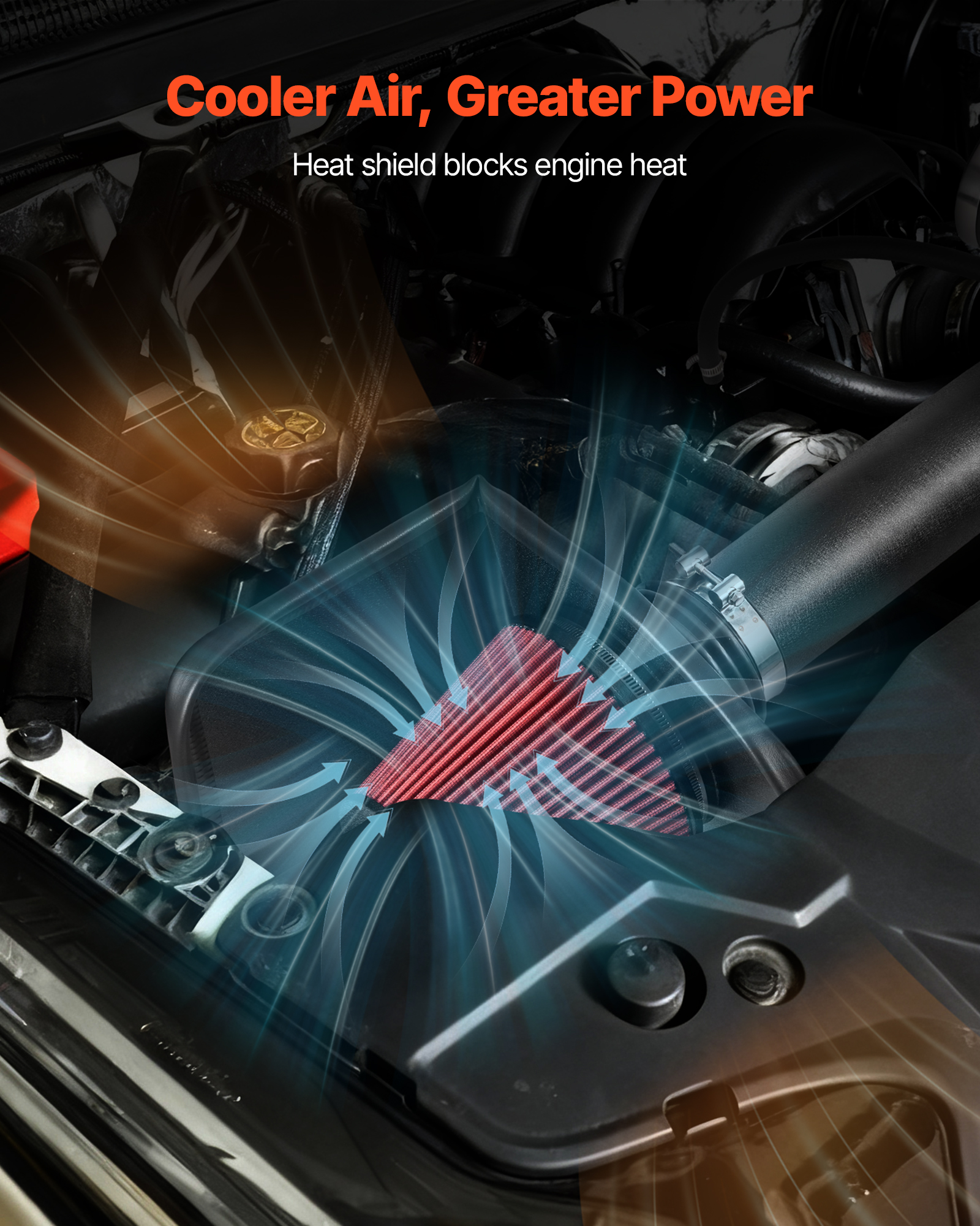 VEVOR Cold Air Intake, 3.5 Inch Cold Air Intake System + Heat Shield Compatible with 2009-2013 Chevy Silverado/GMC Sierra 1500 4.8L/5.3L/6.2L,High Flow Filter Kit Improve Horsepower/Throttle Response