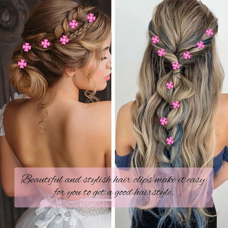 20 Pcs Mini Hot Pink Flower Hair Clips with Rhinestone Cute  display picture 1