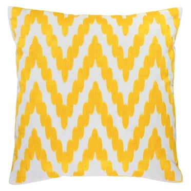 18''x18'' Embroidered Boho Cotton Throw Pillow Set of 2 Decorative Square Pillow Cover, Chevron/Zig Zag, Yellow/White
