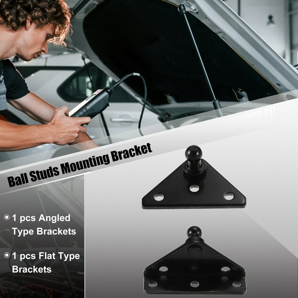 Unique Bargains 2 Pcs 10mm Ball Studs Mounting Brackets for Gas Strut Shock  Spring Prop Lift Support Black 