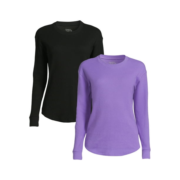Time and Tru Women's Thermal Top with Long Sleeves, 2Pack, Sizes XS