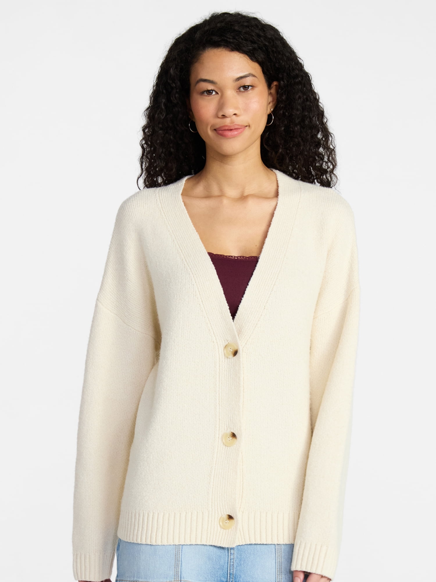 No Boundaries Button-Front Grandpa Cardigan, Women's XXS-XXL