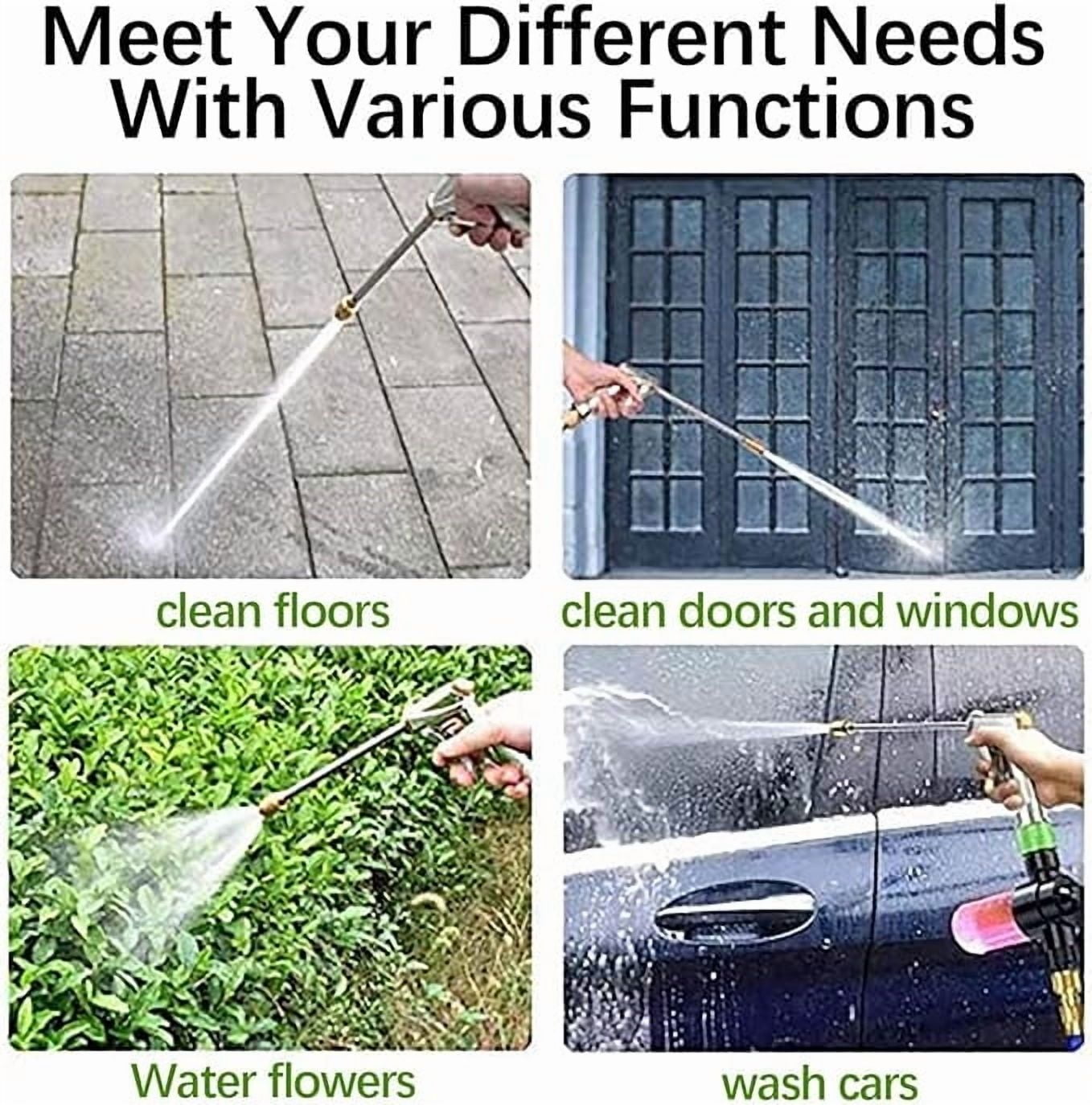 SCNOR Metal High Pressure Garden Hose Nozzle with 4 Adjustable Spray Patterns, Brass Nozzle & Quick Connector for Car Washing, Outdoor Cleaning, Watering Plants