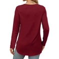 thumbnail image 4 of Women'S Long Sleeve Crew Neck Shirt Side Basic Loose Tunic Top Casual Wine Red S, 4 of 5