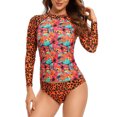 thumbnail image 4 of Charmo Women Rash Guard Two Piece Swimsuits Tiger Printed Long Sleeve Swim Shirts Bathing Suit, 4 of 6