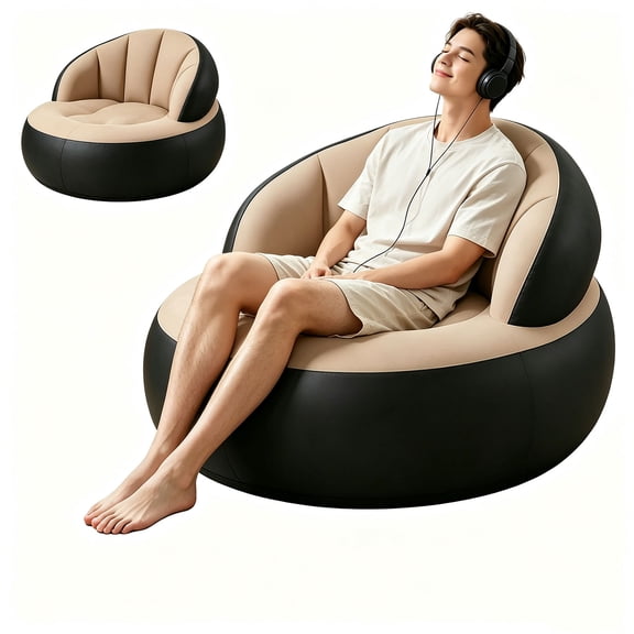 iFCOW Inflatable Deck Chair with Foot Pump, Portable Inflatable Lazy Air Sofa, Ergonomic Curved Flocked PVC Couch for Camping, Bedroom and Living Room