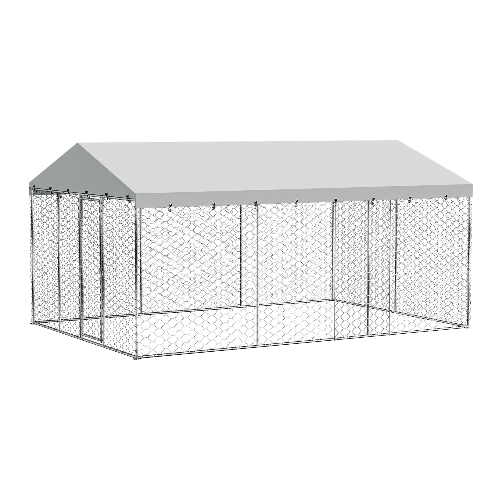15x10 FT Large Outdoor Dog Kennel with Canopy,Heavy Duty Galvanized Steel,Waterproof Cover,Escape-Proof Lockable Playpen for Large Dogs & Multiple Pets