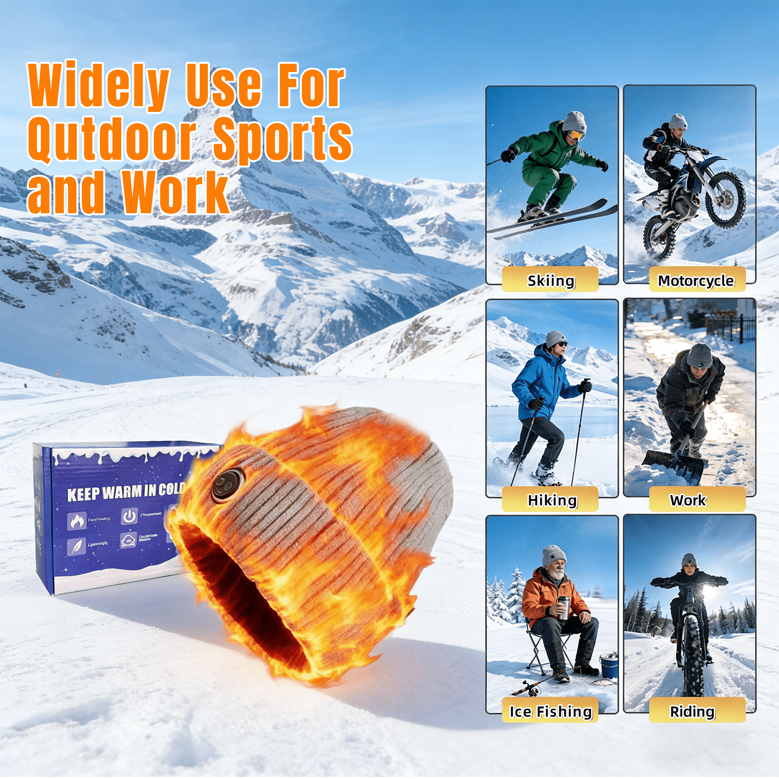 Heated Hat - 3 Temperature Settings, 7000mAh Large Battery, Breathable Stretch Fabric, Ideal for Skiing, Riding, Outdoor Work
