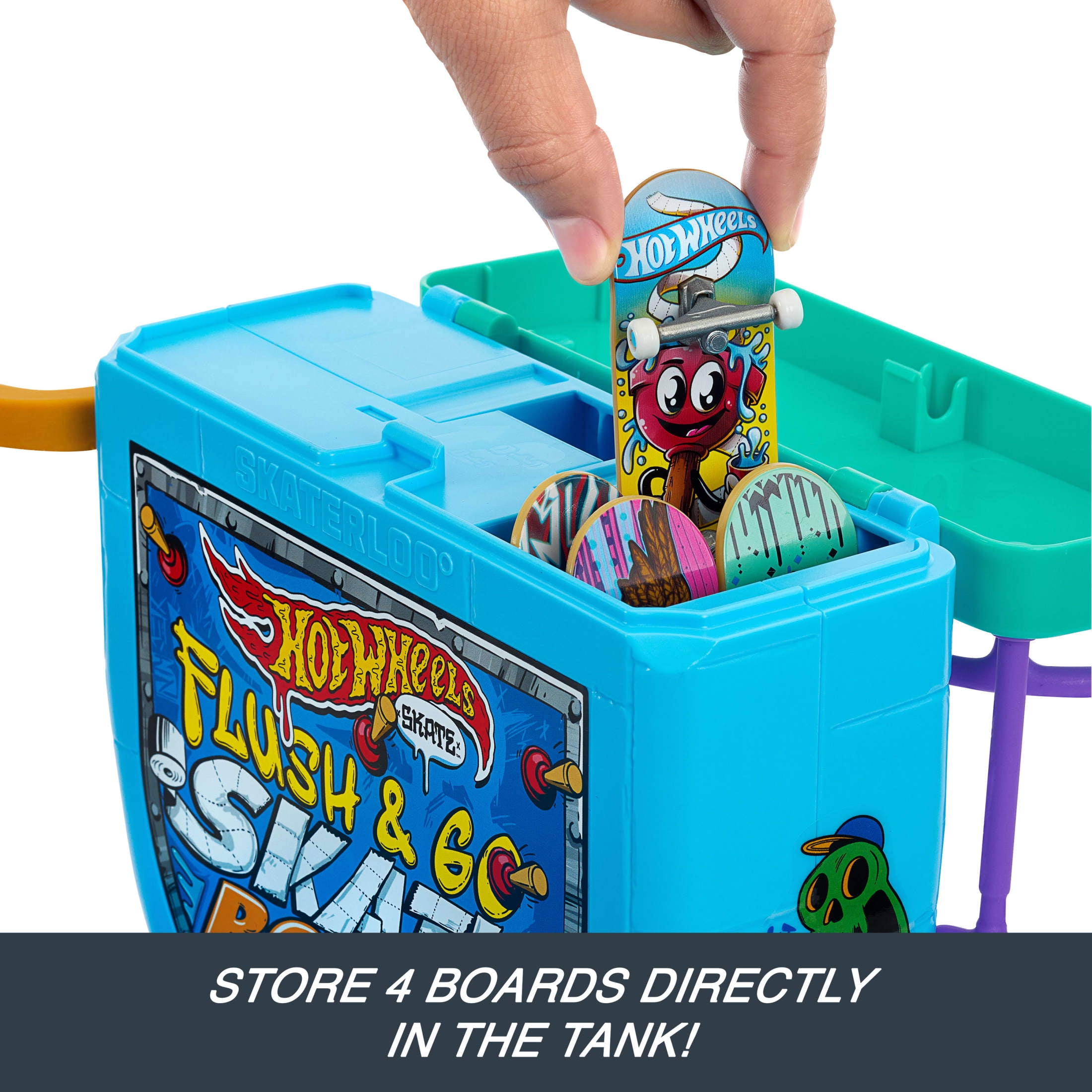 Hot Wheels Skate Flush & Go Bowl Fingerboard Set with 1 Board & Pair of Removable Shoes, 15 in