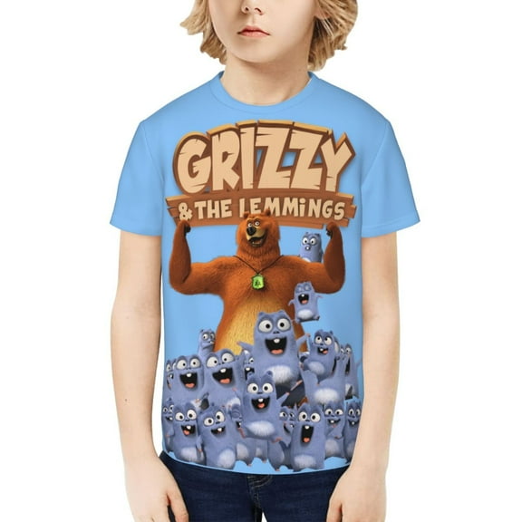 Grizzy And The Lemmings Kids T-Shirt 3d Printed Graphic T-Shirts Boys And Girls Short Sleeve Shirts For Youth Kids X-Small