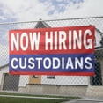 thumbnail image 2 of Now Hiring Custodians 13 oz Heavy Duty Vinyl Banner Custodian Jobs Available Custodial Help Wanted Sign for Business Advertising Indoor/Outdoor Single-Sided w/ Metal Grommets (3x5 ft, Re & Wh & Bl), 2 of 6