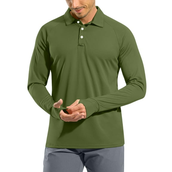 WTOBBY Men's UPF 50  Long Sleeve Golf Shirt with Raglan Design, Lightweight Comfort, and Quick Dry Performance for Casual Athletic Wear in Sun ,Army Green L
