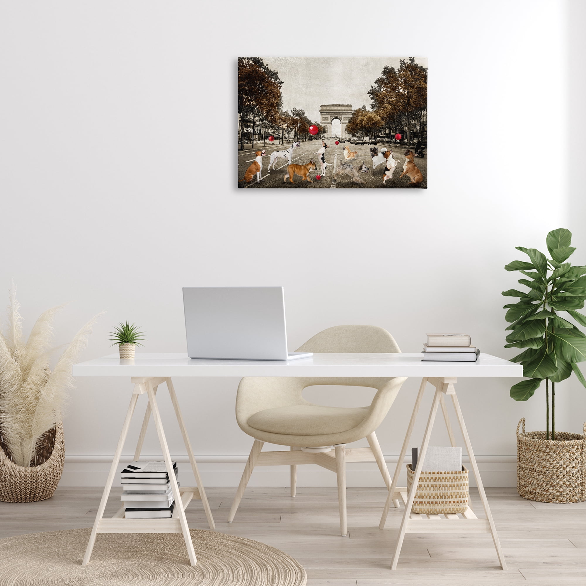 Stupell Industries Dogs Playing Among Architecture Animals & Insects Painting Gallery Wrapped Canvas Art Print Wall Art, 30 x 20