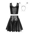 thumbnail image 2 of YONGHS Women's Alien Set Cheer Leader Outfit Metallic Crop Tank Top with Ruffle Skirt Hair Hoop Black S, 2 of 7