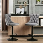 Furniture,Swivel Velvet Barstools Adjusatble Seat Height from 25-33 Inch, Modern Upholstered Chrome base Bar Stools with Backs Comfortable Tufted for Home Pub and Kitchen IslandGray,Set of 2