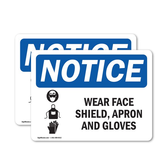 (2 Pack) Wear Face Shield Apron And Gloves Sign