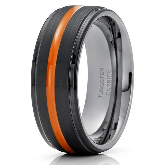 Orange Tungsten Wedding Ring Black Tungsten Ring Gunmetal Tungsten Ring 8mm Black Tungsten Ring