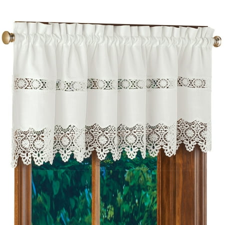 - Cynthia Embroidered White Lace Window Valance with Scalloped Edges - Scroll Design for Classic Look, Decorative Accent for Any Room in Home