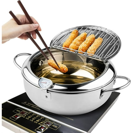 

Duslogis Japanese Deep Fryer Pot with Basket Stainless Steel Deep Frying Pan with Lid Temperature Control & Oil Drip Drainer Filter Rack for Kitchen Home Use (7.9inch)