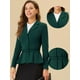 thumbnail image 2 of Blazer peplum vintage Allegra K de manga larga con cinturón y solapa con muescas para mujer Verde oscuro XL, 2 of 5