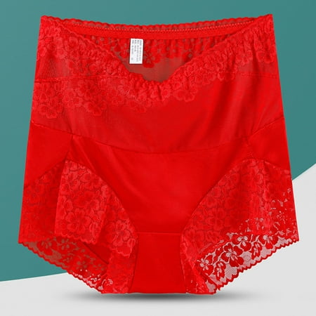 YWDJ Panties for Women Breathable Lace Lightweight High Waist No Show Solid Color Underwear High Waisted Lace Tight and Breathable Underwear Panties Red 2XL