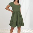 thumbnail image 2 of Vestido de playa con cuello cuadrado para mujer: corte A plisado, cuello cuadrado, ligero, informal/vacaciones, tejido transpirable., 2 of 4