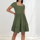 thumbnail image 2 of Vestido de playa con cuello cuadrado para mujer: corte A plisado, cuello cuadrado, ligero, informal/vacaciones, tejido transpirable., 2 of 4