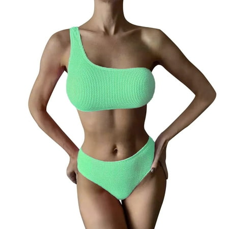 LARUYEKO Women One Shoulder High Waisted Bikini Tie High Cut Two Piece Swimsuits Strap Wrap Pad High Waist Bikini Set Swimsuit Thong Swimwear Women s Two Piece Swimsuit Bikini Set for Women Two Piece