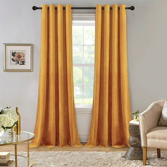 ZMLEVE Gold Velvet Curtains, Room Darkening Energy Smart Drapes Top Grommet Large Window Treatment Luxury Solid Decor for Girls Bedroom Home Theatre, W52 x L108 inches, Set of 2 Panels
