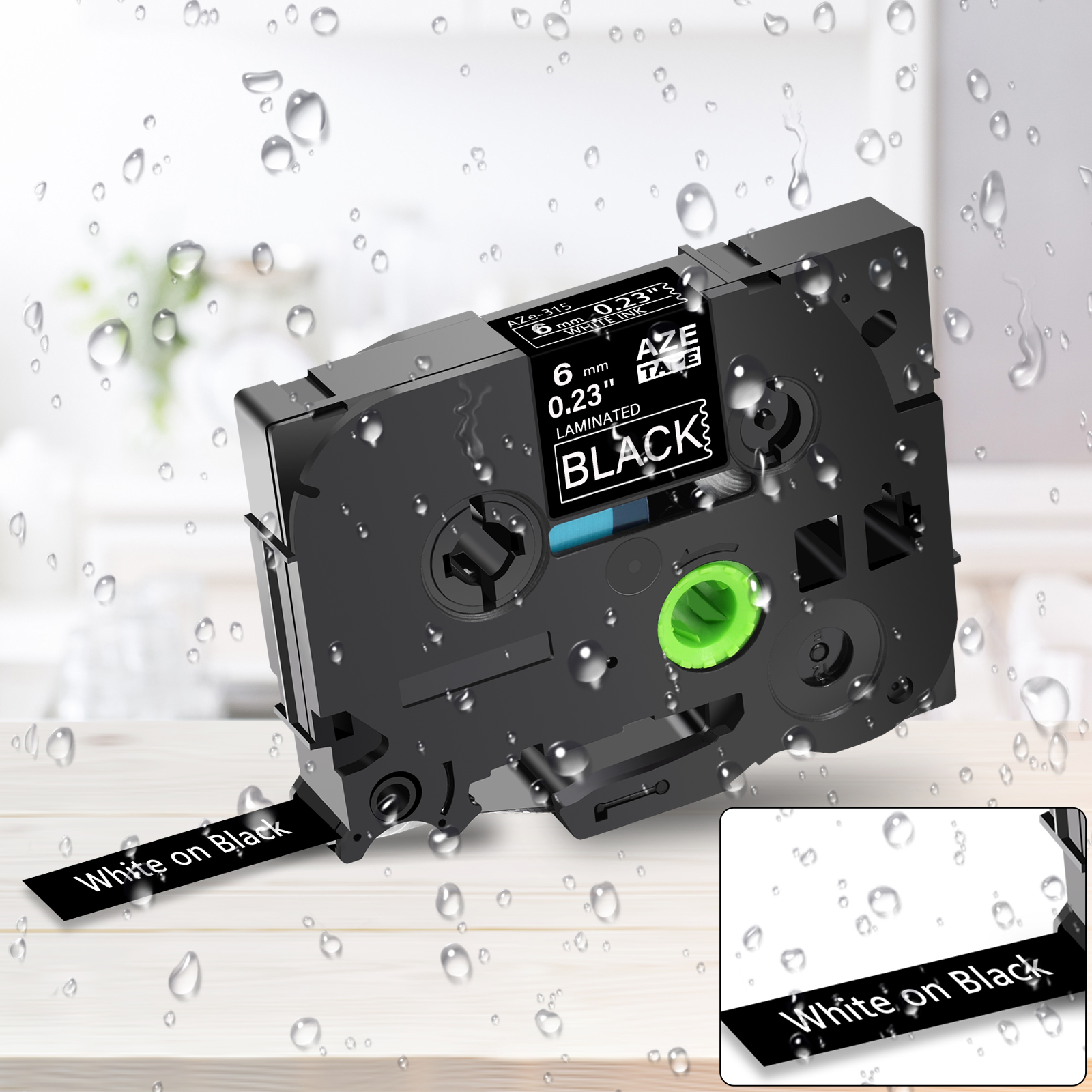 GREENCYCLE 5PK Compatible for Brother P-touch White on Black 6mm 8m TZ TZe TZe-315 TZ-315 TZe315 TZ315 Laminated Label Tape use in PT-D210 PT-H100 PT-P700 PT-750W PT-D600 PT-D400 Label Maker