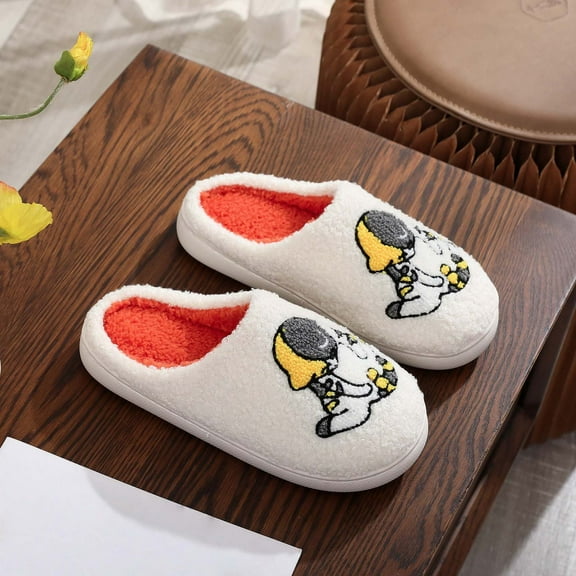 XIMIN Women Cute Animal Slippers Non Slip Slides Funny Cartoon Embroidered Fuzzy Plush House Slippers Memory Foam Flat Warm Winter Home Shoes