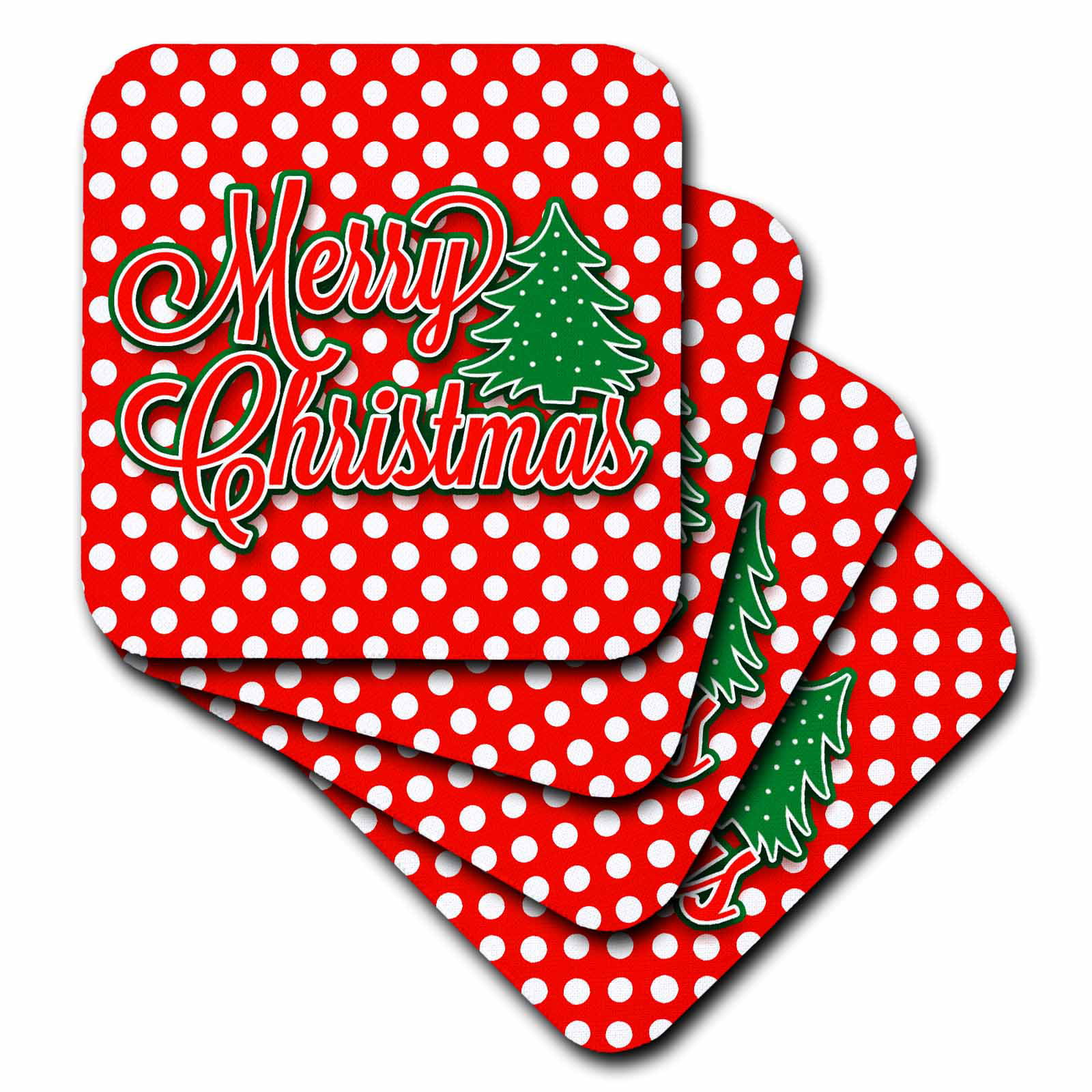 Download 3drose Merry Christmas Word Art Red And White Polka Dot With Green Tree Soft Coasters Set Of 8 Walmart Com Walmart Com