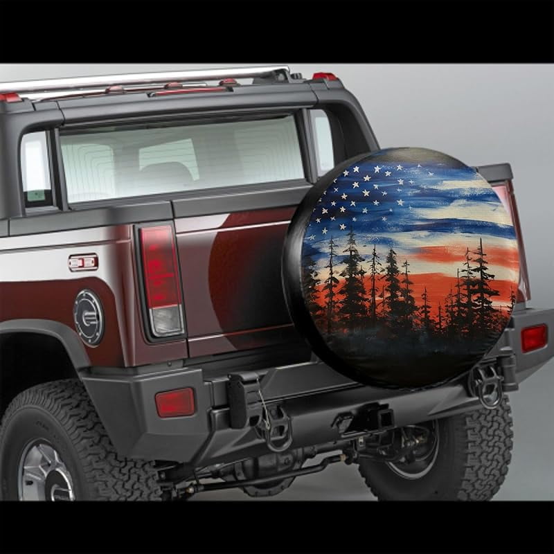 I Go Where I'm Towed American Flag Spare Tire Cover Waterproof Dust-Proof Universal 15 Inch Wheel Camper Spare Tire Cover Fit for RV Trailer Truck Jeep SUV Rav4 Motorhome Travel Trailer Accessories