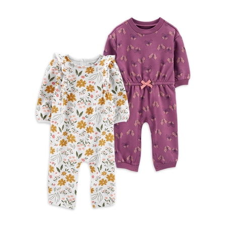 Carter's Child of Mine Baby Girl, Jumpsuit, 2-Pack, Sizes 0/3-24 Months
