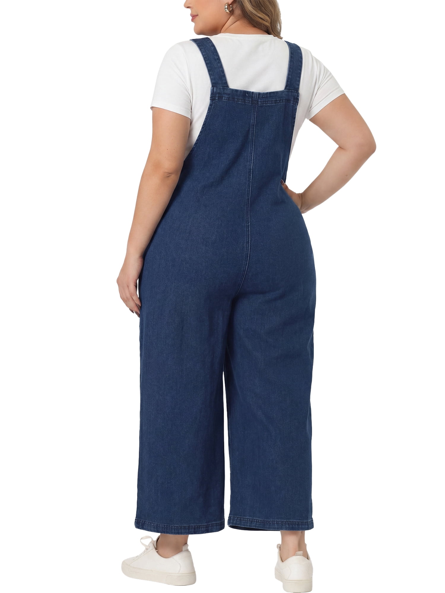 DARING DIVA Women's Plus Size Denim Bib Adjustable Suspenders Overalls 3X Dark Blue