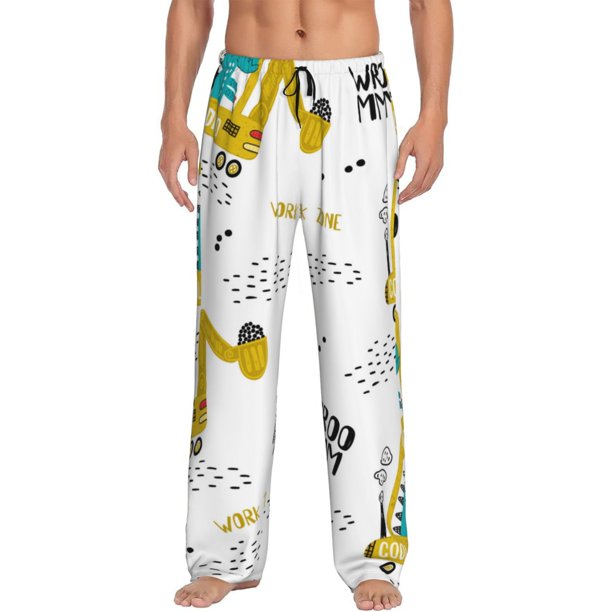 Fotbe Dinosaur on Excavator Pantalones de Pijama para Hombre, Pantalones de Dormir, Pantalones de Casa con Cintura Ajustable y Bolsillos-Large
