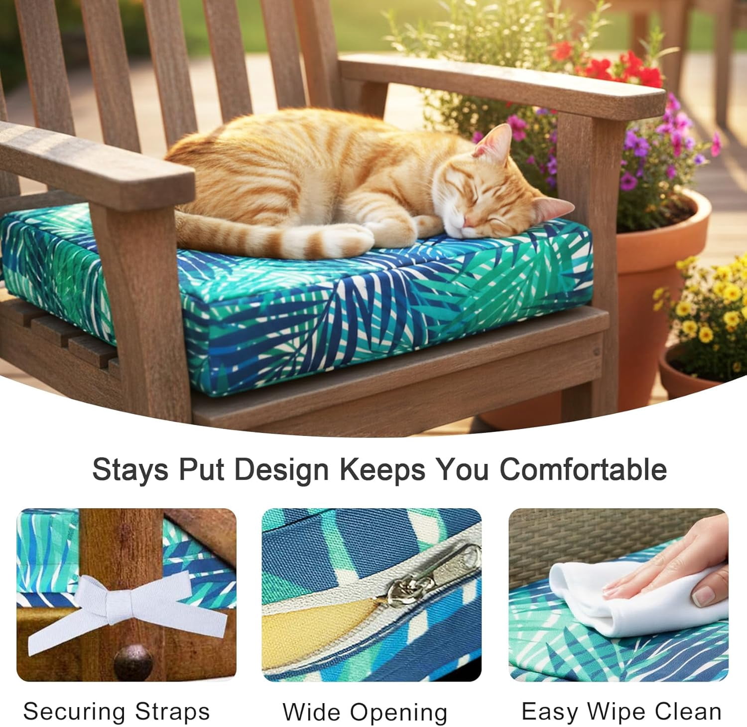 Outdoor Chair Seat Cushion Covers 24 x 24 Inch Waterproof Patio Furniture Cushion Slipcovers with Zipper, Replacement Cover Only
